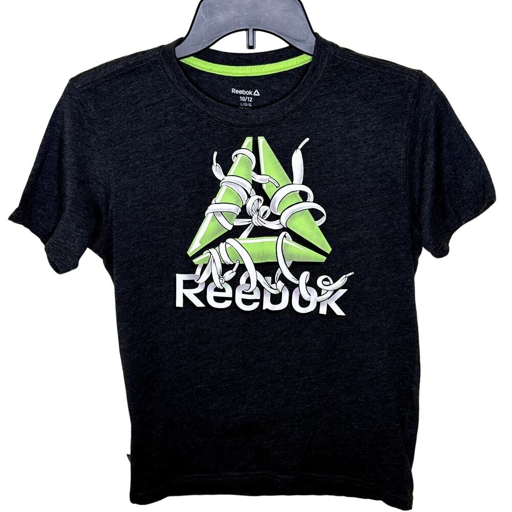 REEBOK YOUTH GRAY AND GREEN SHORT SLEEVE CREW NECK T-SHIRT SIZE LARGE 10-12